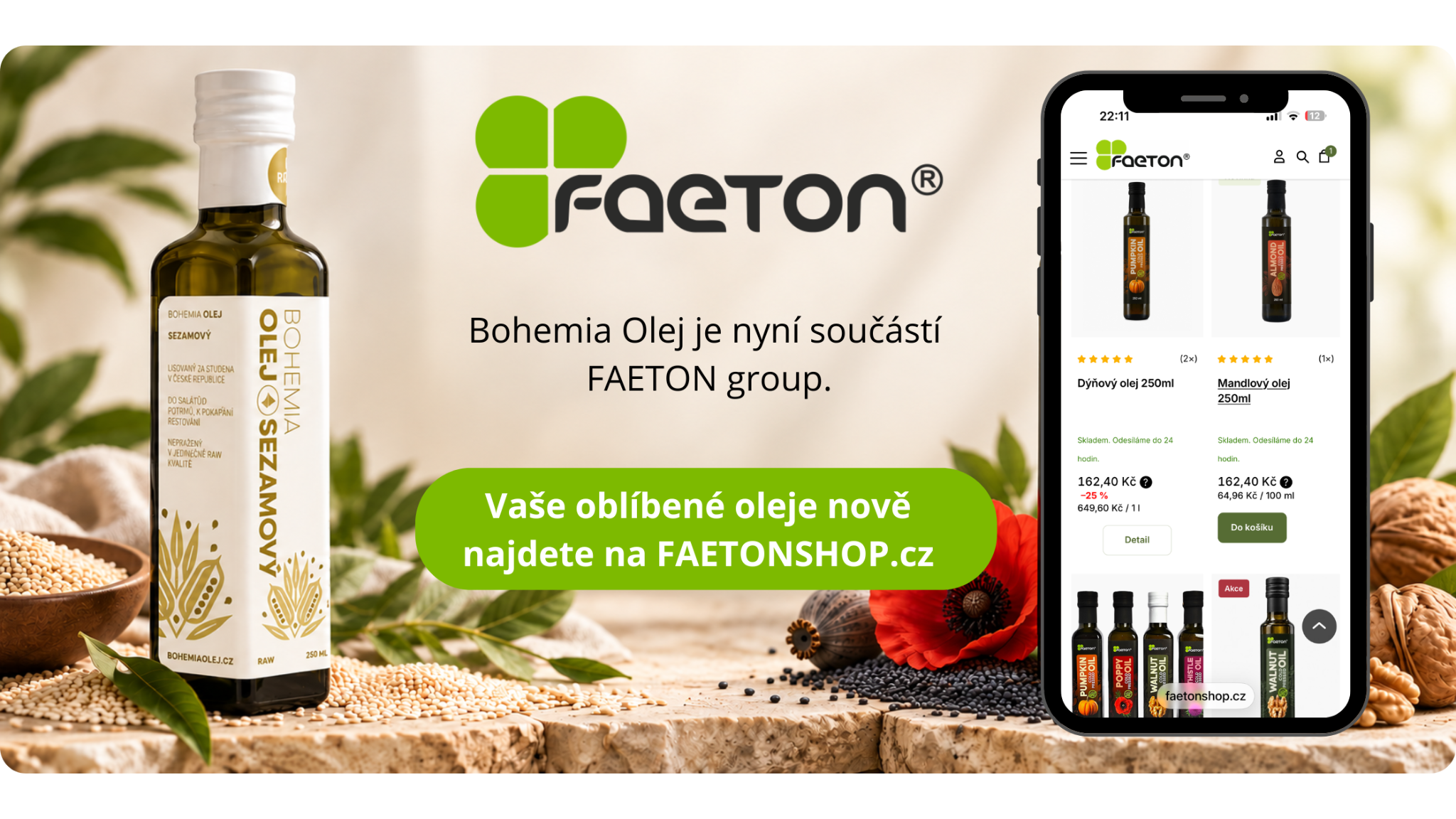 Bohemia Olej je nyní součástí FAETON group. Vaše oblíbené oleje nově najdete na FAETONSHOP.cz.